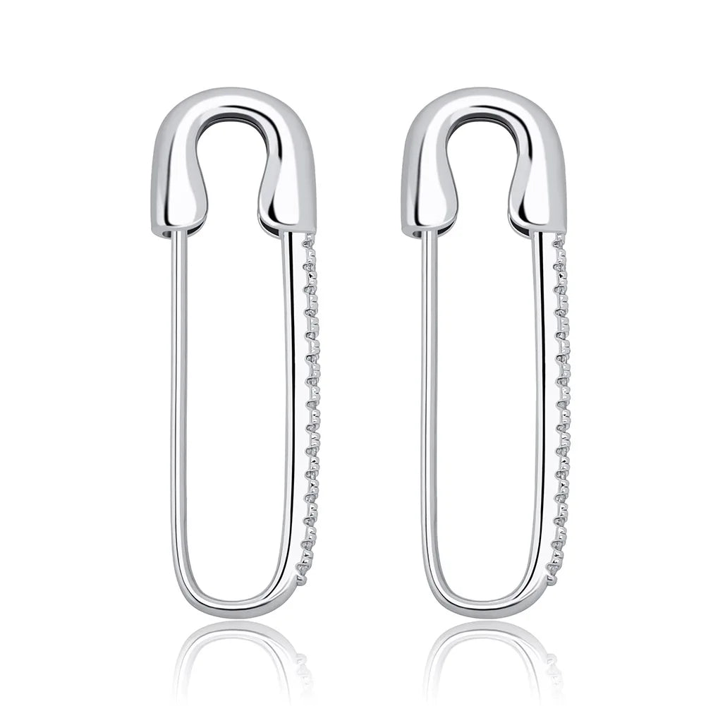 TOPGRILLZ Safety Pin Chain Earring Iced out Cubic Zirconia Pin Earring Hip Hop Fashion Charm Party Jewelry For Gift Men Women