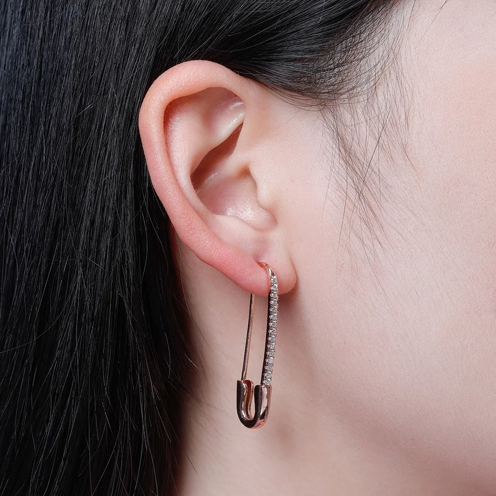 TOPGRILLZ Safety Pin Chain Earring Iced out Cubic Zirconia Pin Earring Hip Hop Fashion Charm Party Jewelry For Gift Men Women