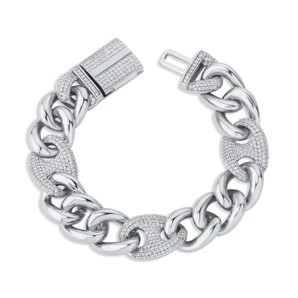 TOPGRILLZ 16mm Box Buckle Bracelet Miami Cuban Chain Iced Out Cubic Zirconia Hip Hop Fashion Jewelry
