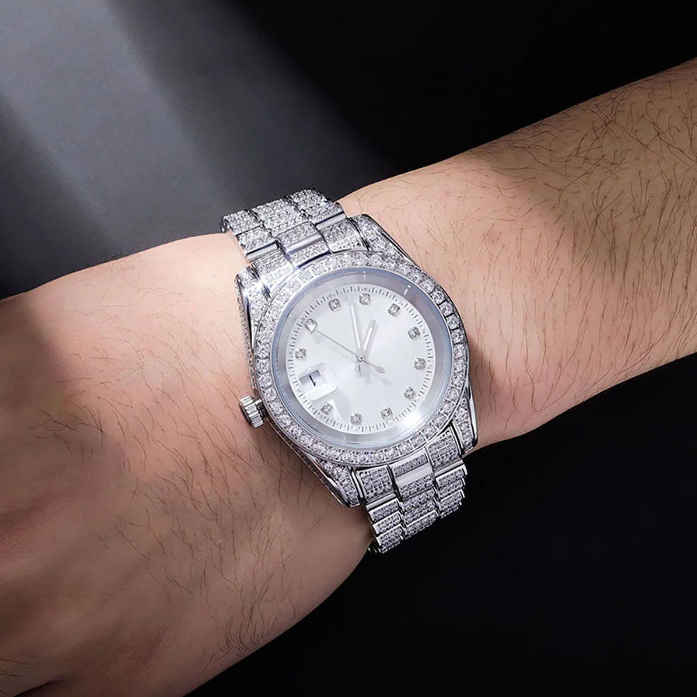 TOPGRILLZ Iced Presidential Mens Watch Luxury 18K White Gold stainless steel  Watch with zirconia