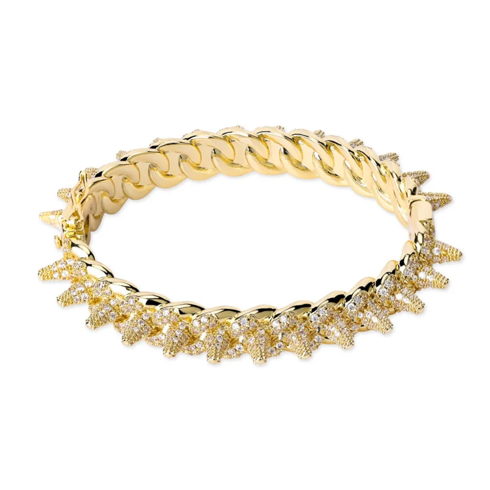 TOPGRILLZ New Spikes Rivet Bracelets Luxury Iced Out Bling Cubic Zircon Bangles Round Cuban Link Hip Hop Jewelry For Men