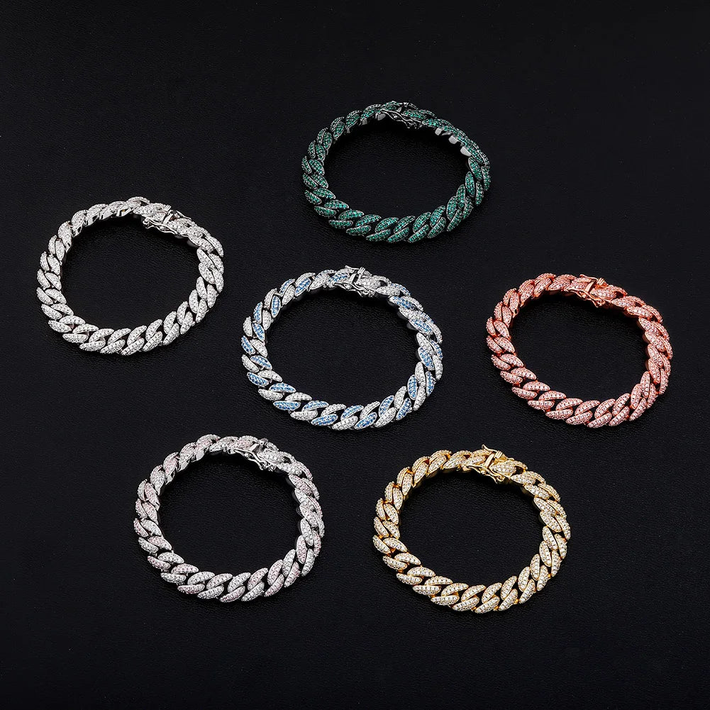 TOPGRILLZ 10mm Bracelet 6 Colors Iced Micro Pave Cubic Zirconia Bracelet Hip Hop Rock Fashion Jewelry Women For Gift 7inch 8inch