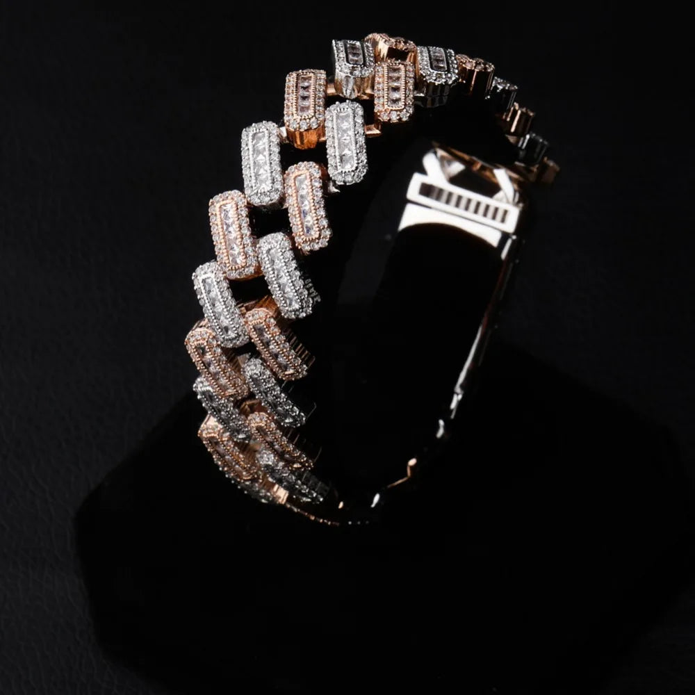 TOPGRILLZ 20mm Box buckle Clasp Baguette Zircon Prong Setting Cuban Bracelet Iced Out Cubic Zirconia Chain Hip Hop Rock Jewelry
