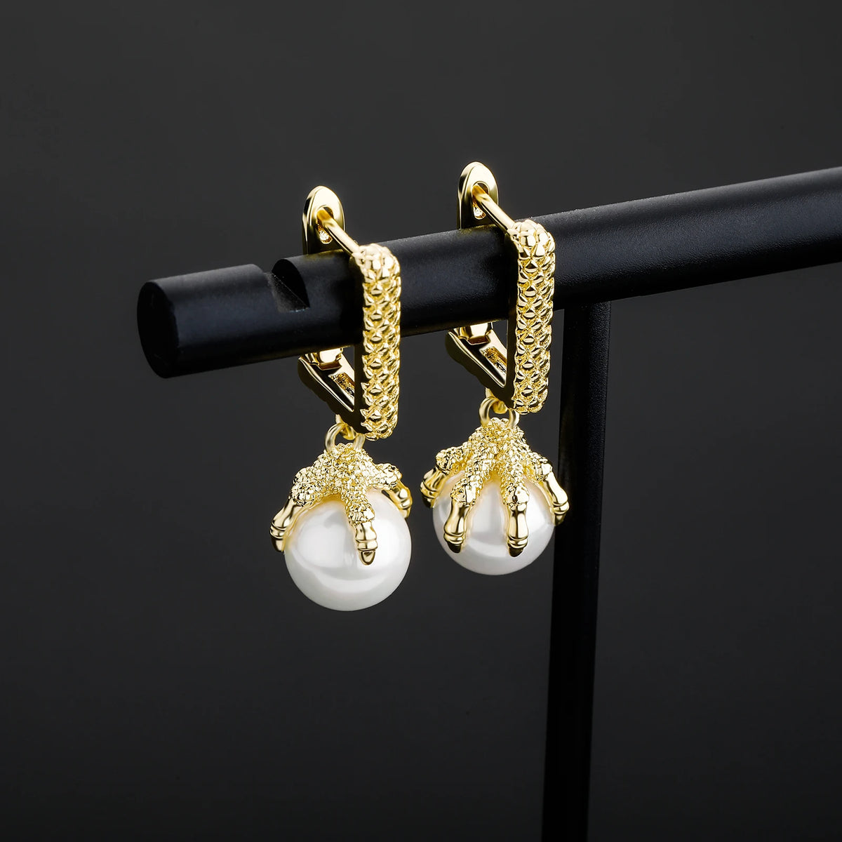 TOPGRILLZ 2021 NEW Women's Earring Chinese Style Dragon Claw Pearl Earrings High Quality Copper Gold Personality Jewelry