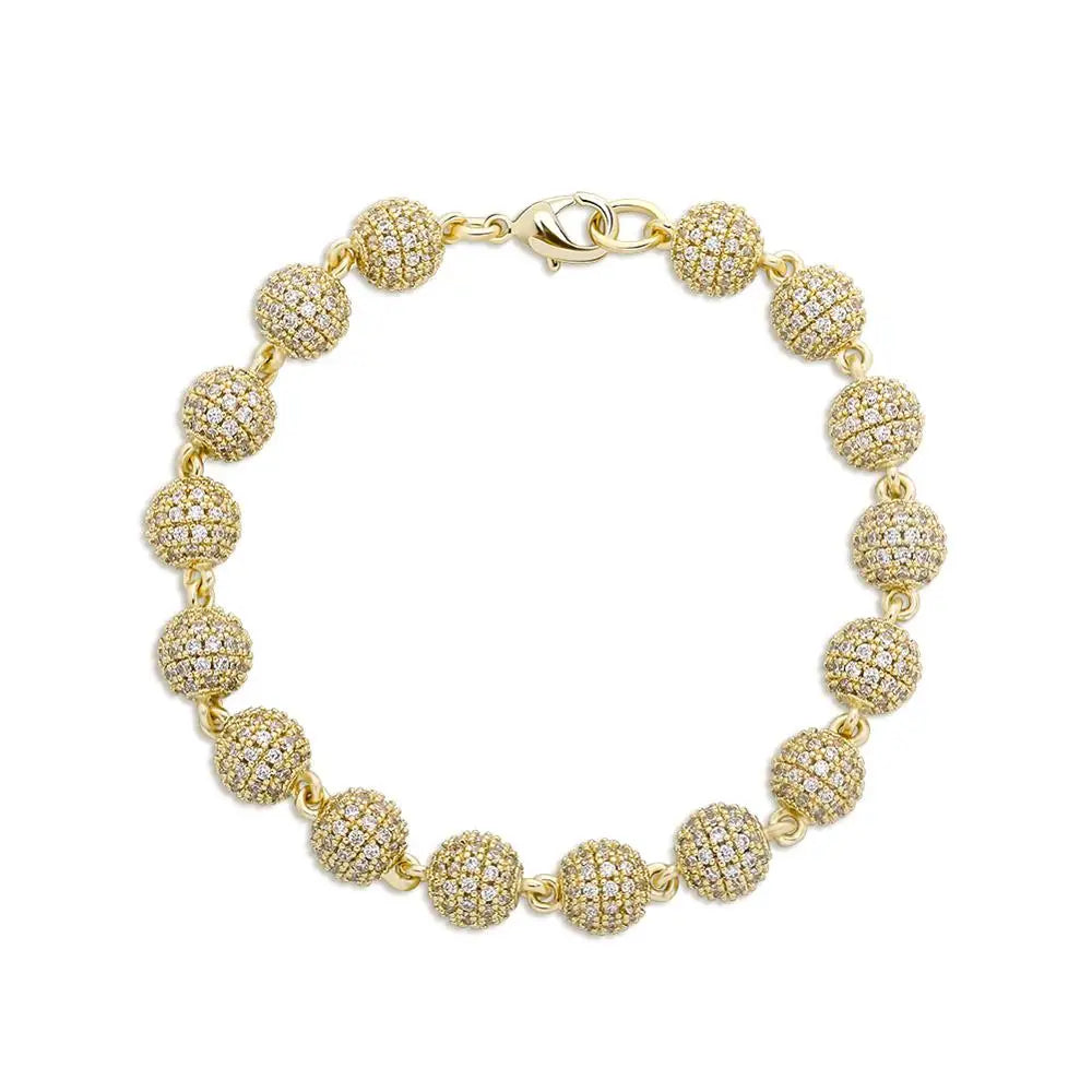 TOPGRILLZ 6mm8mm Big Round Ball Bracelet with Pearl Hip Hop Bracelet Iced Out CZ Gold Color Bracelet Punk Bling Jewelry For Gift