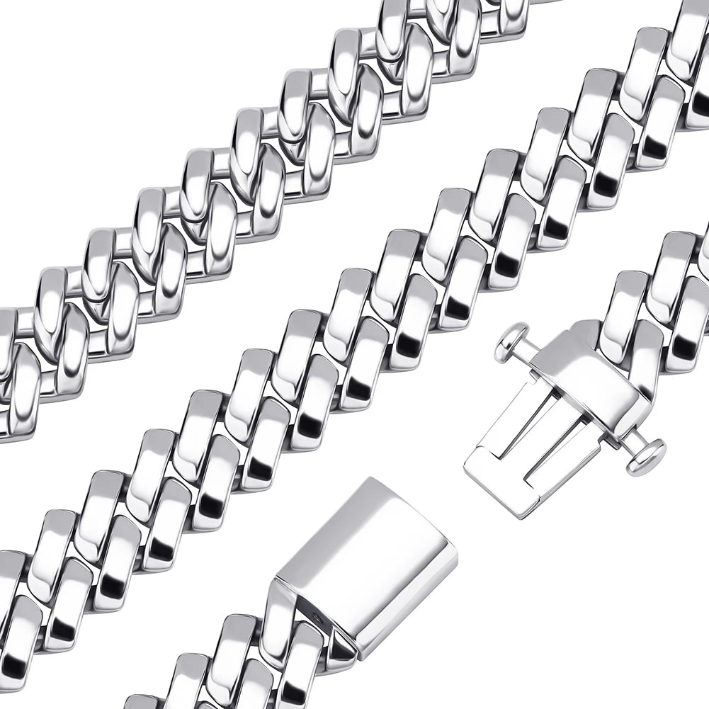 TOPGRILLZ New 10/12mm Glossy Cuban Chain Necklace High Quality Copper White Gold Plated With Spring Clasp Hip Hop Jewelry