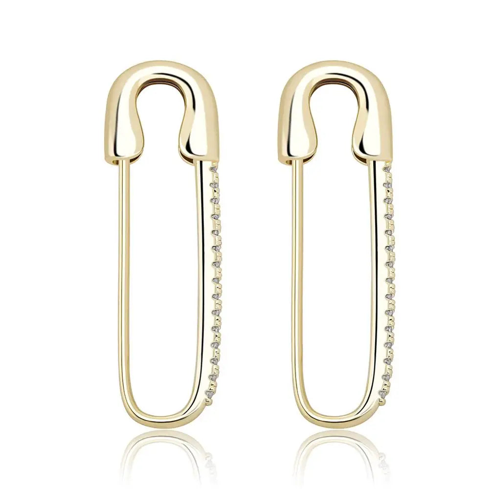 TOPGRILLZ Safety Pin Chain Earring Iced out Cubic Zirconia Pin Earring Hip Hop Fashion Charm Party Jewelry For Gift Men Women