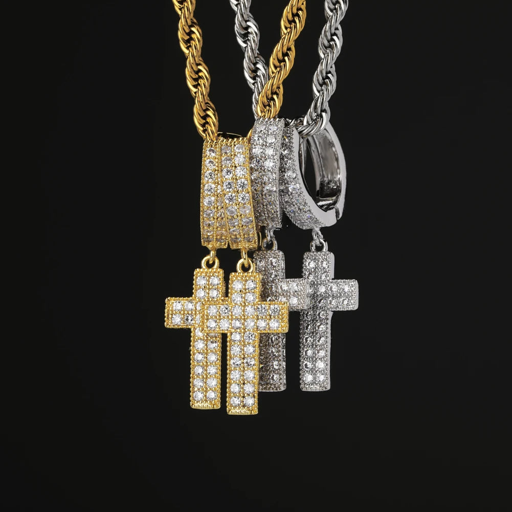 TOPGRILLZ Cubic Zirconia Bling Iced Cross Earring Gold Silver Color Copper Material Earrings for Men Women Hip Hop Rock Jewelry