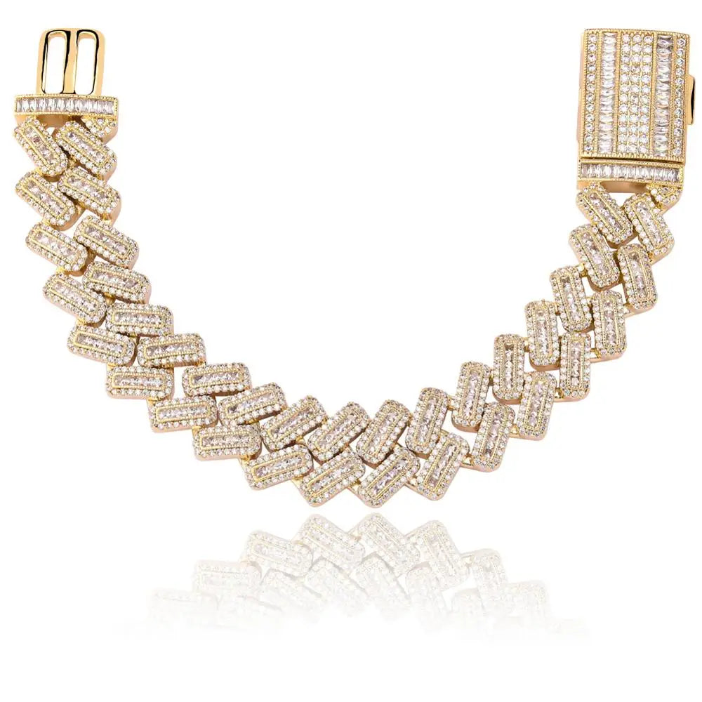 TOPGRILLZ 20mm Box buckle Clasp Baguette Zircon Prong Setting Cuban Bracelet Iced Out Cubic Zirconia Chain Hip Hop Rock Jewelry