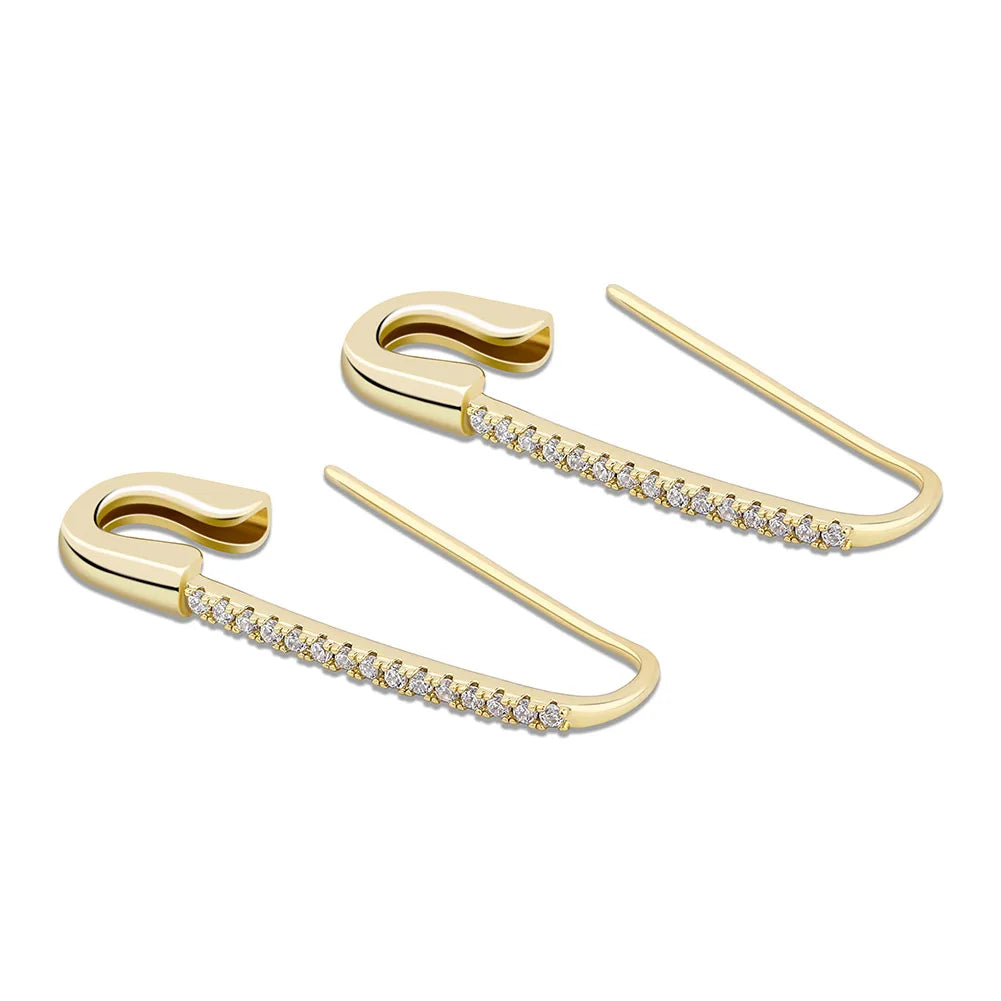 TOPGRILLZ Safety Pin Chain Earring Iced out Cubic Zirconia Pin Earring Hip Hop Fashion Charm Party Jewelry For Gift Men Women