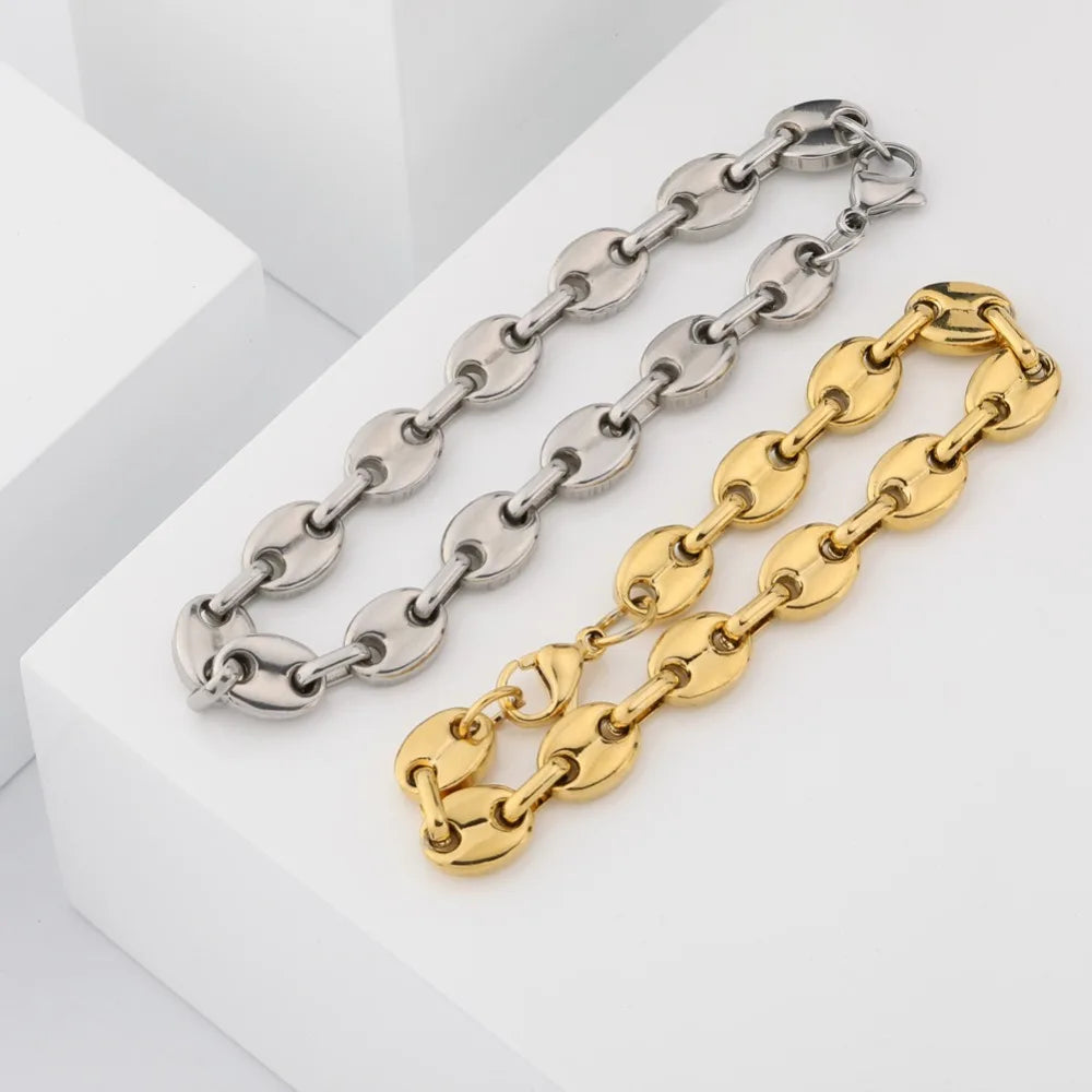 TOPGRILLZ 8mm Solid Back Cuban Link Gold Silver Color Men's Hip Hop Bracelets Personality Stainless Steel Jewelry