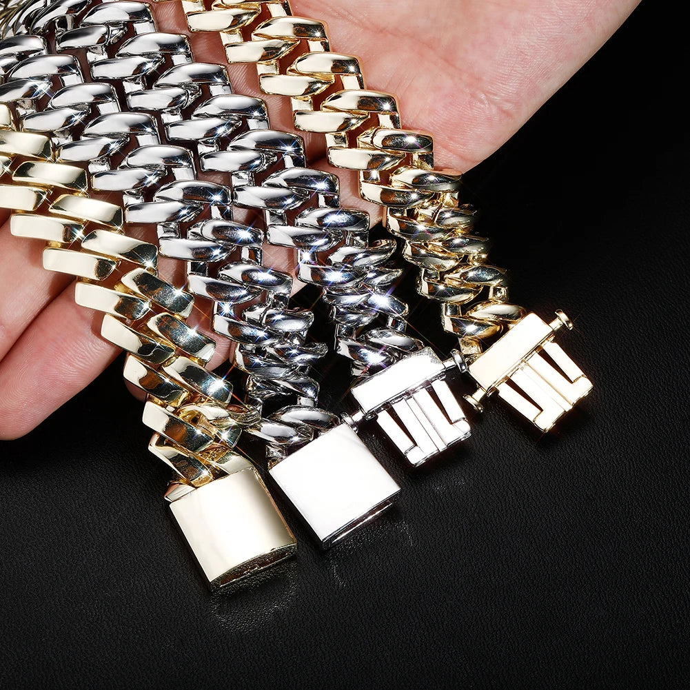 TOPGRILLZ 18MM Cuban Chain Miami Prong Link Chain Glossy High Quality Copper With New Spring Clasp Hip Hop Jewelry For Men