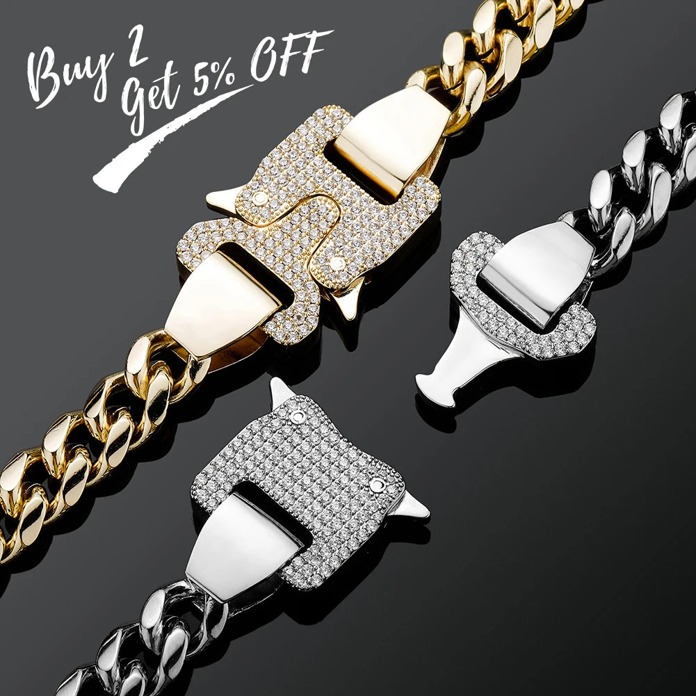 TOPGRILLZ 2021 New 12mm Miami Cuban Chain Gold Silver Color With Spring Ring Clasps Hip Hop Jewelry For Gift
