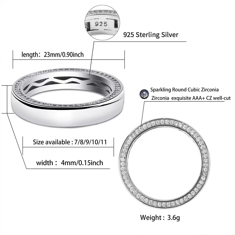 TOPGRILLZ Couple Rings 4mm/6mm 925 Sterling Silver Rings Top Brand Fine Jewelry High Quality Ice Out Bling Round Pattern Ring