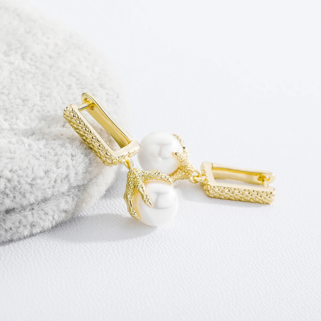 TOPGRILLZ 2021 NEW Women's Earring Chinese Style Dragon Claw Pearl Earrings High Quality Copper Gold Personality Jewelry