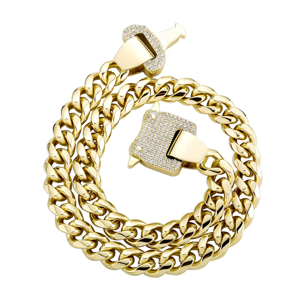 TOPGRILLZ 2021 New 12mm Miami Cuban Chain Gold Silver Color With Spring Ring Clasps Hip Hop Jewelry For Gift