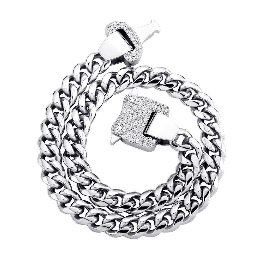 TOPGRILLZ 2021 New 12mm Miami Cuban Chain Gold Silver Color With Spring Ring Clasps Hip Hop Jewelry For Gift