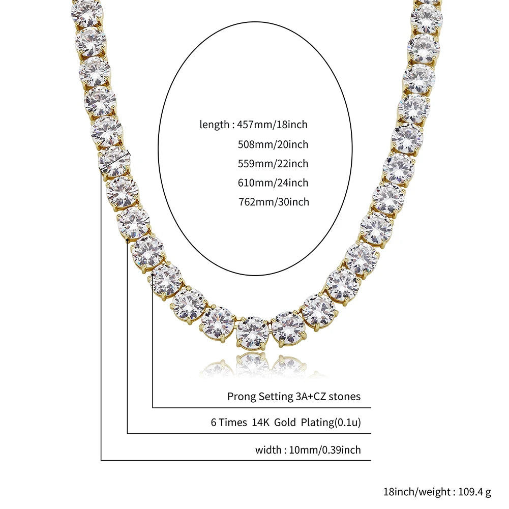 TOPGRILLZ New 10 mm Tennis Chain Necklace With New Spring Clasp Iced Out Cubic Zirconia Hip Hop Rockers Jewelry For Men