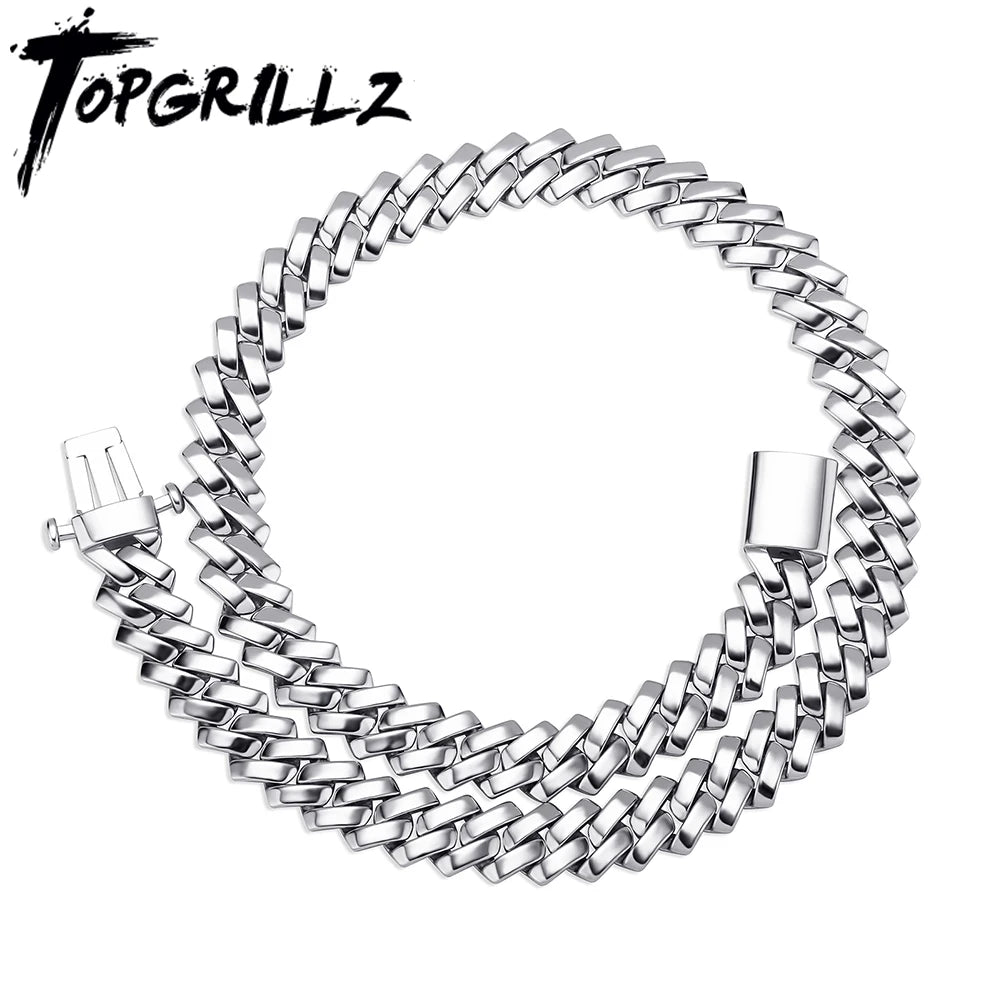 TOPGRILLZ New 10/12mm Glossy Cuban Chain Necklace High Quality Copper White Gold Plated With Spring Clasp Hip Hop Jewelry