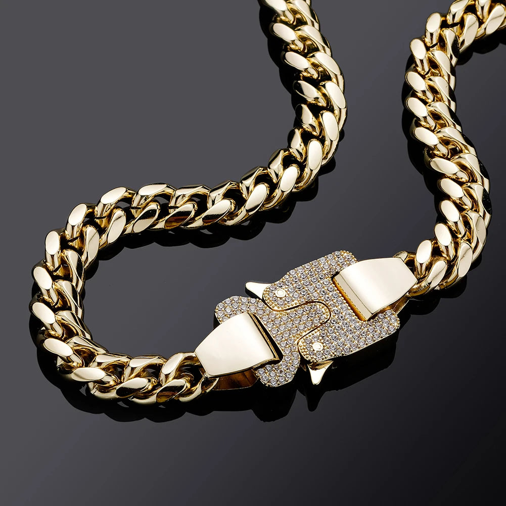 TOPGRILLZ 2021 New 12mm Miami Cuban Chain Gold Silver Color With Spring Ring Clasps Hip Hop Jewelry For Gift