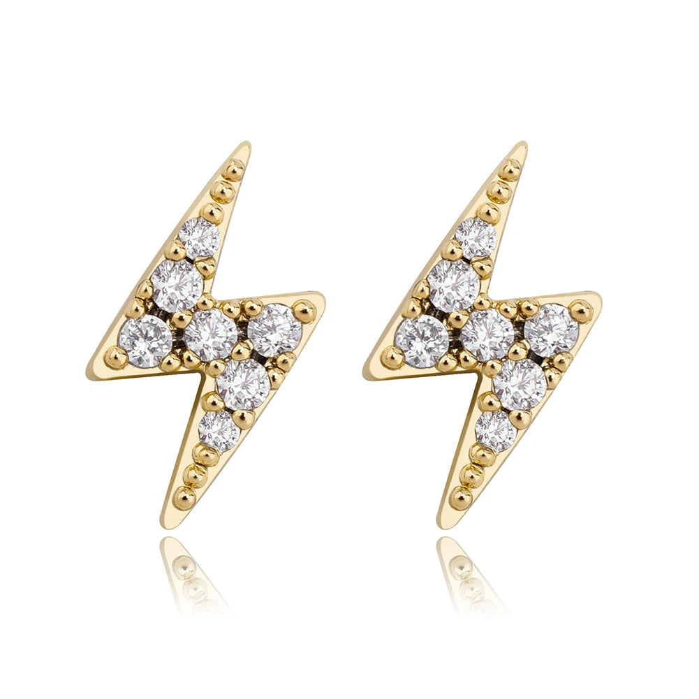 TOPGRILLZ 925 Silver Delicate Women lightning Ear Stud Tiny Cubic Zirconia Earring Hip Hop Women Sterling Silver Jewelry Gift