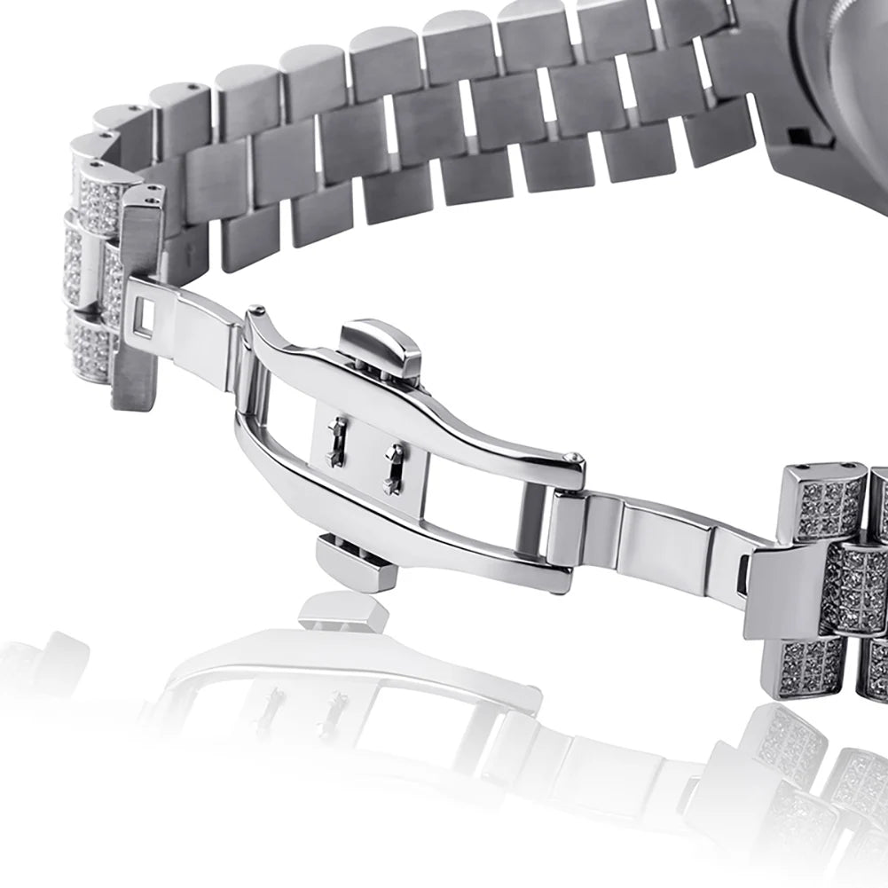 TOPGRILLZ Iced Presidential Mens Watch Luxury 18K White Gold stainless steel  Watch with zirconia
