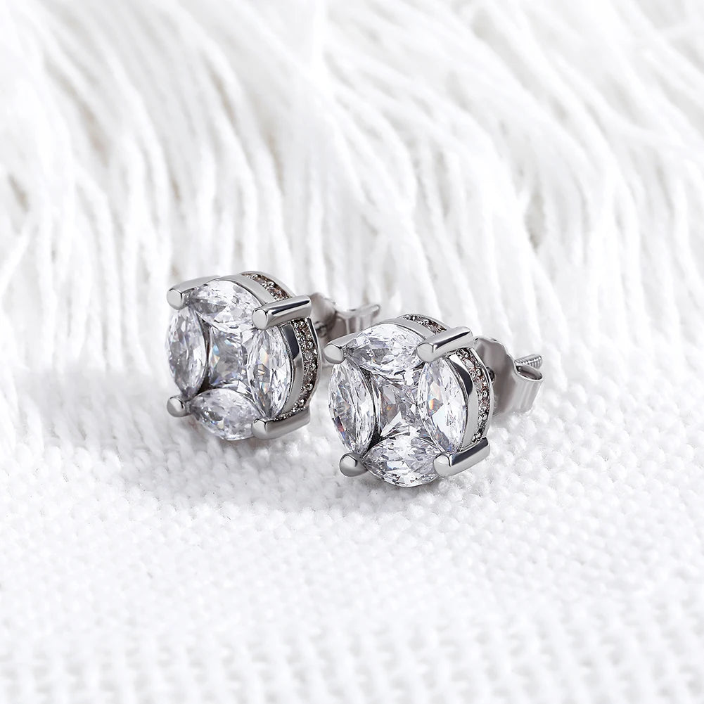 TOPGRILLZ New Round Stud Earrings Iced Prong Setting Cubic Zirconia Earrings For Women 2021 Classic Jewelry For Birthday Gift