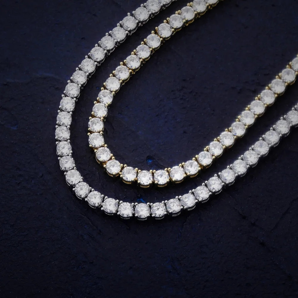 TOPGRILLZ 3MM-6MM Spring buckle Iced Out Full Cubic Zircon 1 Row Tennis Chain Necklace Gold Silver Color Hip Hop Jewelry