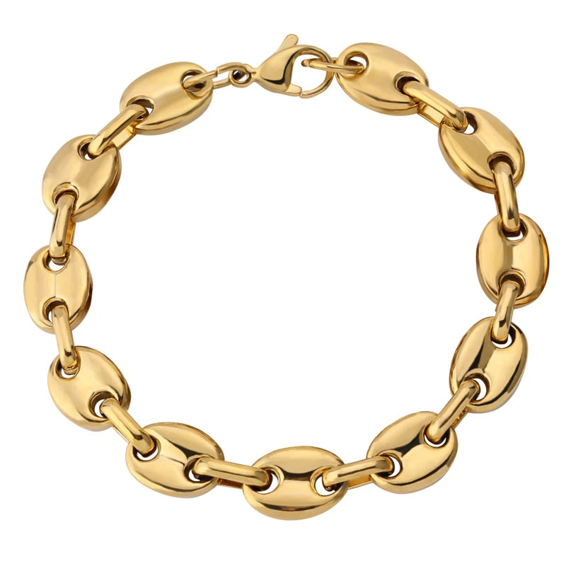 TOPGRILLZ 8mm Solid Back Cuban Link Gold Silver Color Men's Hip Hop Bracelets Personality Stainless Steel Jewelry