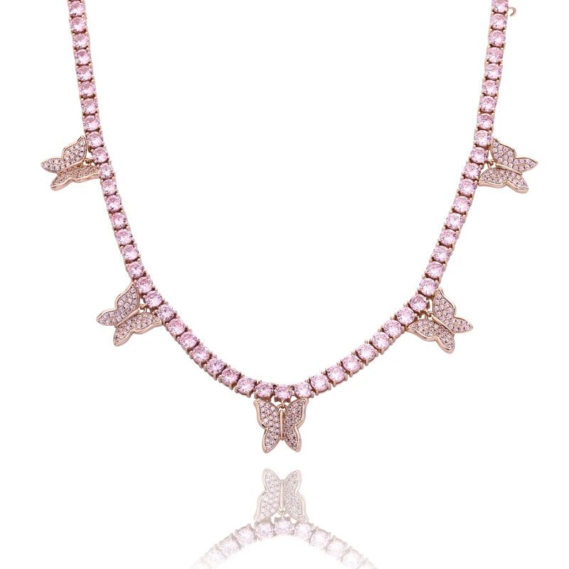 TOPGRILLZ Butterfly Chain  3/4MM Tennis Chain Choker Necklace Iced Out Cubic zircon Bling Hip Hop Charm  Jewelry For Men Women