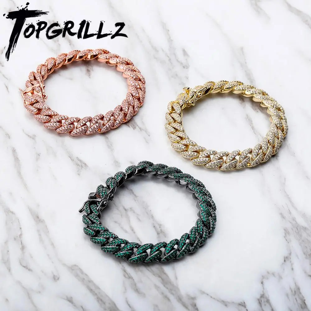 TOPGRILLZ 10mm Bracelet 6 Colors Iced Micro Pave Cubic Zirconia Bracelet Hip Hop Rock Fashion Jewelry Women For Gift 7inch 8inch