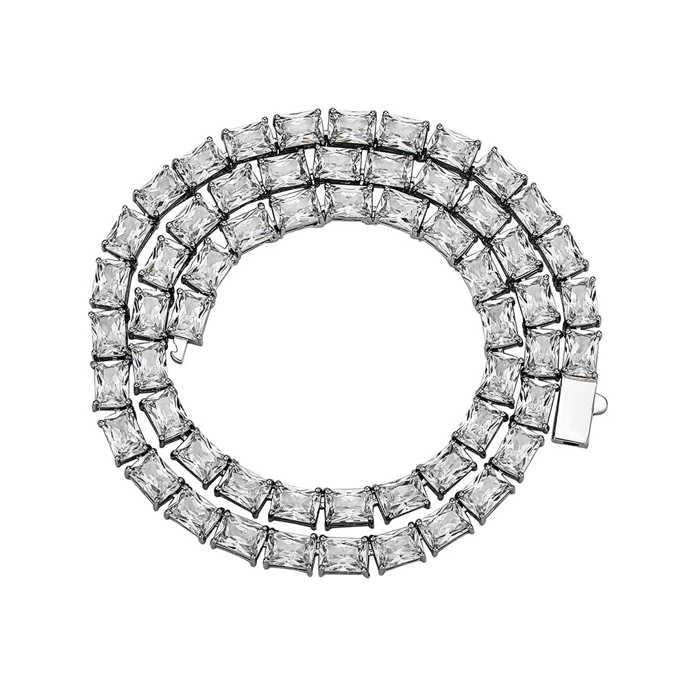 TOPGRILLZ 6mm Baguette Tennis Chain Necklace & Bracelet with Spring Clasp Iced Out Micro Pave Cubic Zirconia Women's Jewelry