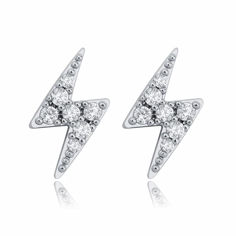 TOPGRILLZ 925 Silver Delicate Women lightning Ear Stud Tiny Cubic Zirconia Earring Hip Hop Women Sterling Silver Jewelry Gift