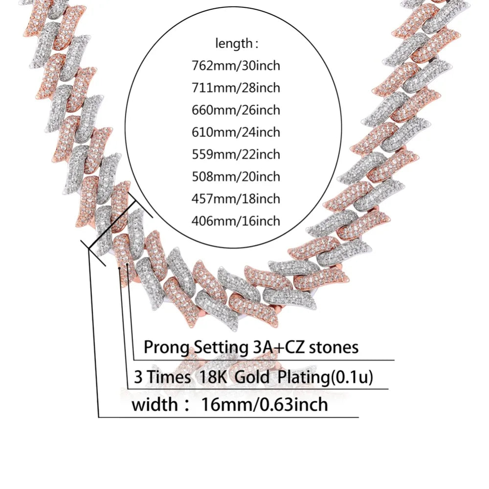 TOPGRILLZ 16mm Miami Big Box Clasp Cuban Chain Heavy Necklace Iced Out Cubic Zircon Bling Hip hop for Men Jewelry