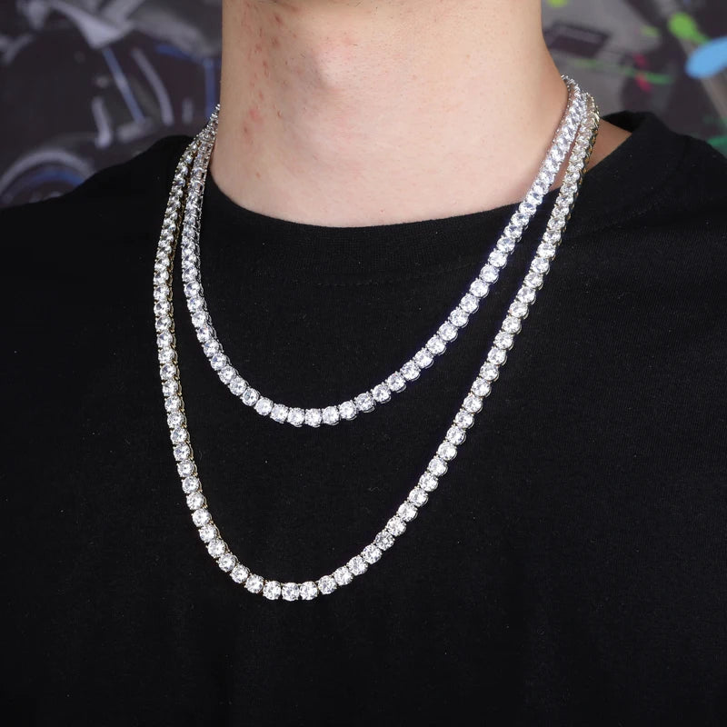 TOPGRILLZ 3MM-6MM Spring buckle Iced Out Full Cubic Zircon 1 Row Tennis Chain Necklace Gold Silver Color Hip Hop Jewelry
