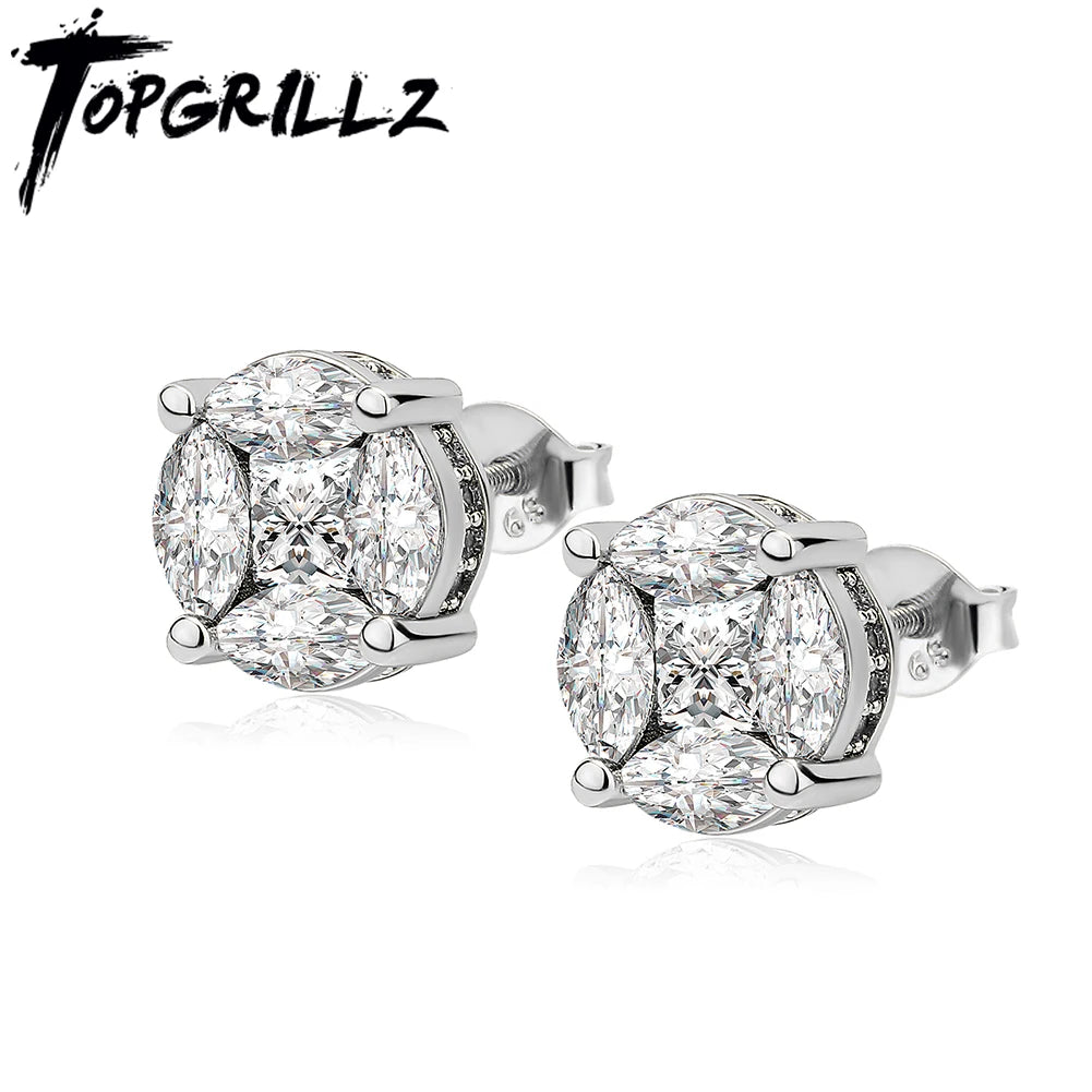 TOPGRILLZ New Round Stud Earrings Iced Prong Setting Cubic Zirconia Earrings For Women 2021 Classic Jewelry For Birthday Gift