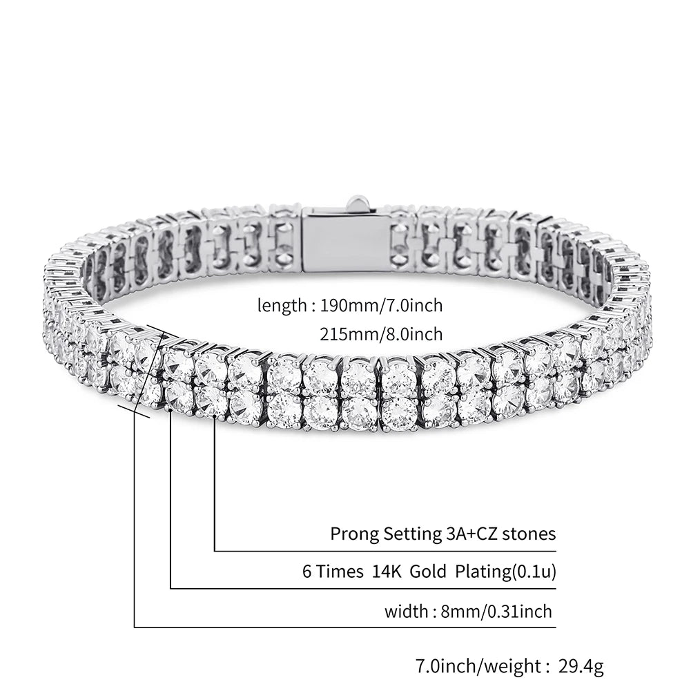 TOPGRILLZ 3MM/4MM 2 Row Cubic Zirconia Tennis Chain Bracelet with New Spring Clasp Bling Iced Out CZ Jewelry Gift For Men