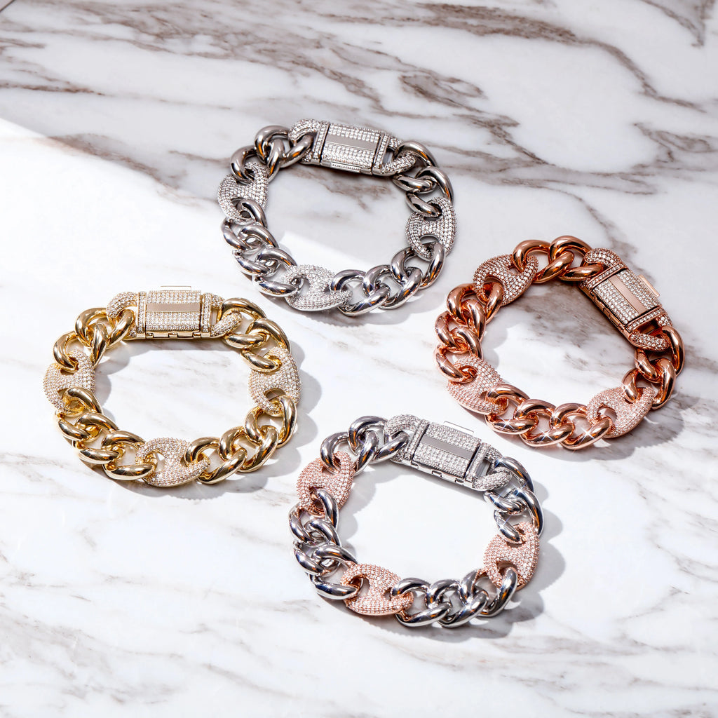 TOPGRILLZ 16mm Box Buckle Bracelet Miami Cuban Chain Iced Out Cubic Zirconia Hip Hop Fashion Jewelry