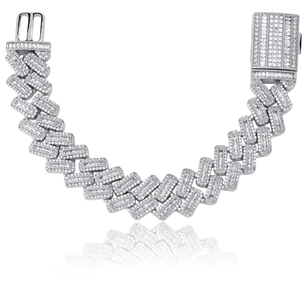 TOPGRILLZ 20mm Box buckle Clasp Baguette Zircon Prong Setting Cuban Bracelet Iced Out Cubic Zirconia Chain Hip Hop Rock Jewelry