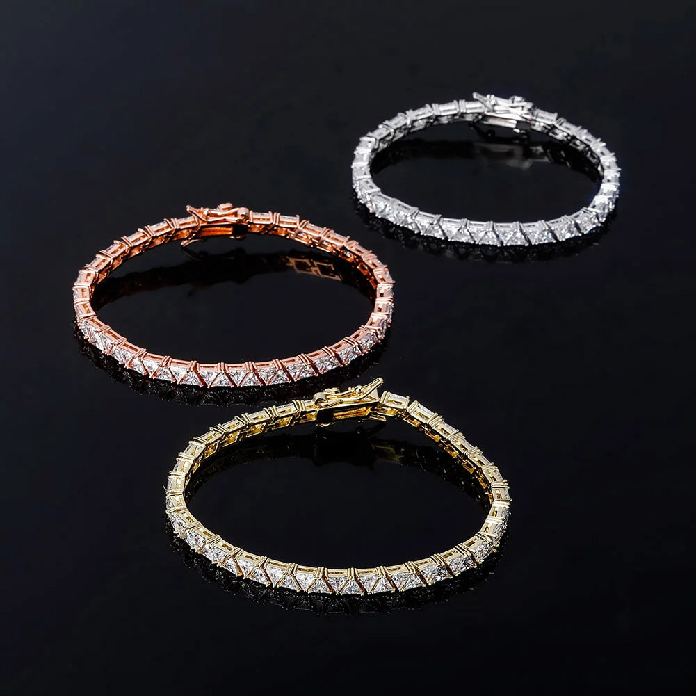 TOPGRILLZ 5mm Tennis Chain Bracelet High Quality Triangular Iced Out Cubic Zirconia Hip Hop Charm Fashion Jewelry For Women