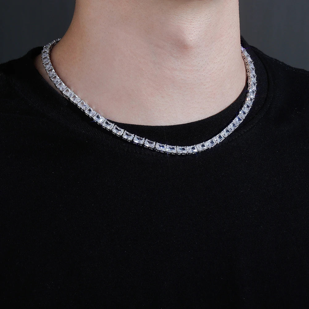 TOPGRILLZ 6mm Baguette Tennis Chain Necklace & Bracelet with Spring Clasp Iced Out Micro Pave Cubic Zirconia Women's Jewelry