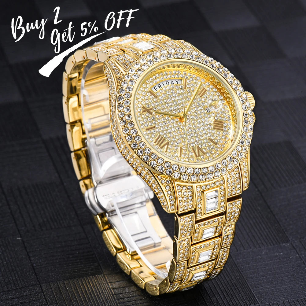 TOPGRILLZ 2021 New Mechanical Luxury Rhinestones Mens Watches 7 Colors Stainless Steel Watch Hip Hop Charm Jewelry Dropshipping