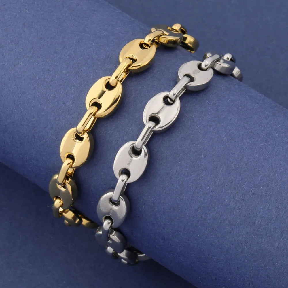 TOPGRILLZ 8mm Solid Back Cuban Link Gold Silver Color Men's Hip Hop Bracelets Personality Stainless Steel Jewelry