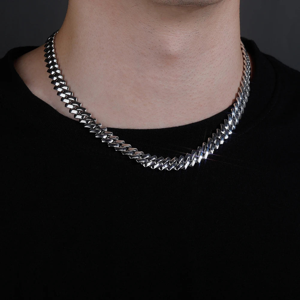 TOPGRILLZ New 10/12mm Glossy Cuban Chain Necklace High Quality Copper White Gold Plated With Spring Clasp Hip Hop Jewelry