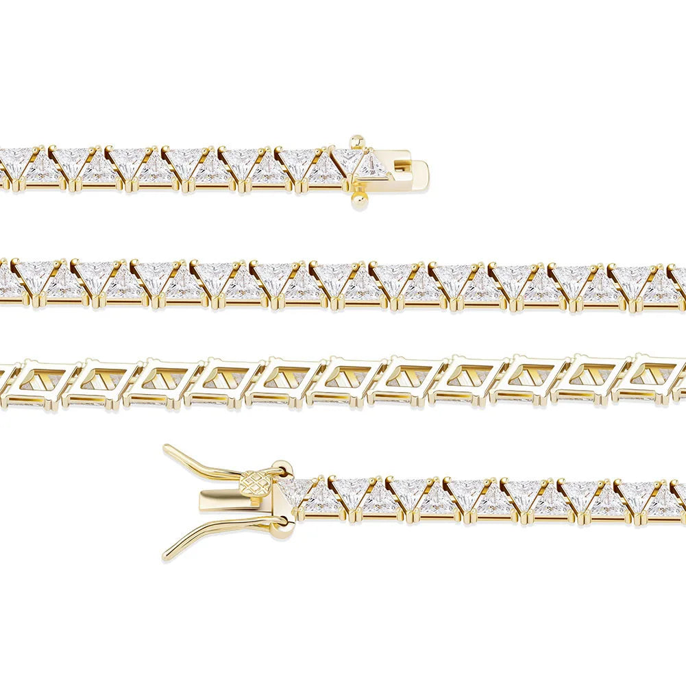 TOPGRILLZ 5mm Tennis Chain New Triangular Zircon Choker Women's Necklace Iced Out Cubic Zirconia Hip Hop Charm Jewelry Gift