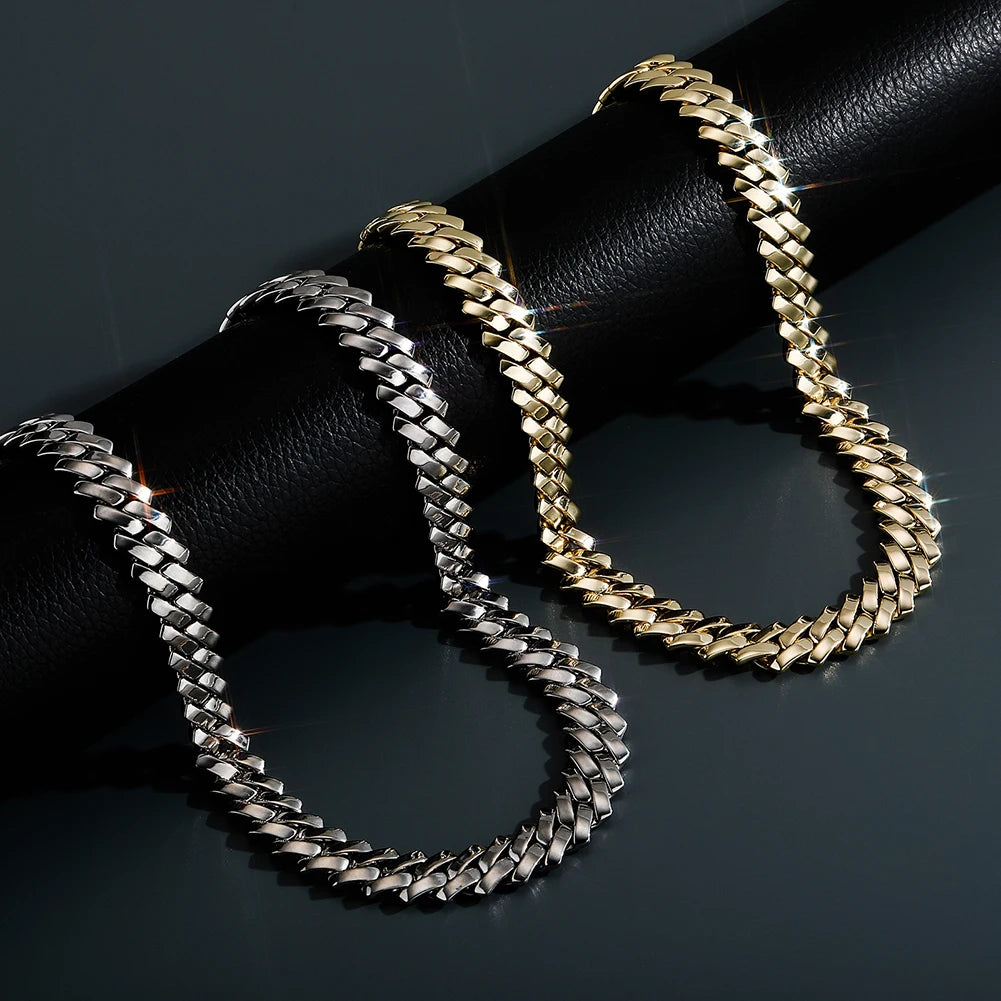 TOPGRILLZ New 10/12mm Glossy Cuban Chain Necklace High Quality Copper White Gold Plated With Spring Clasp Hip Hop Jewelry