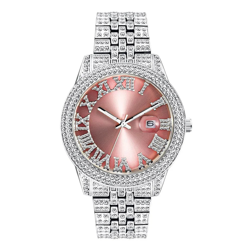 TOPGRILLZ 2021 Luxury Watch High Quality Top Brand Luxury Rhinestones Bracelet Stainless Steel Quartz Wristwatch Business Clock
