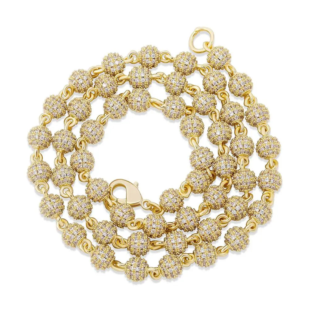 TOPGRILLZ 6mm8mm Iced Ball  Chain Choker Necklace Hip Hop Charm Necklace Iced Out Cubic Zirconia  Hip Hop Bling Jewelry For Gift