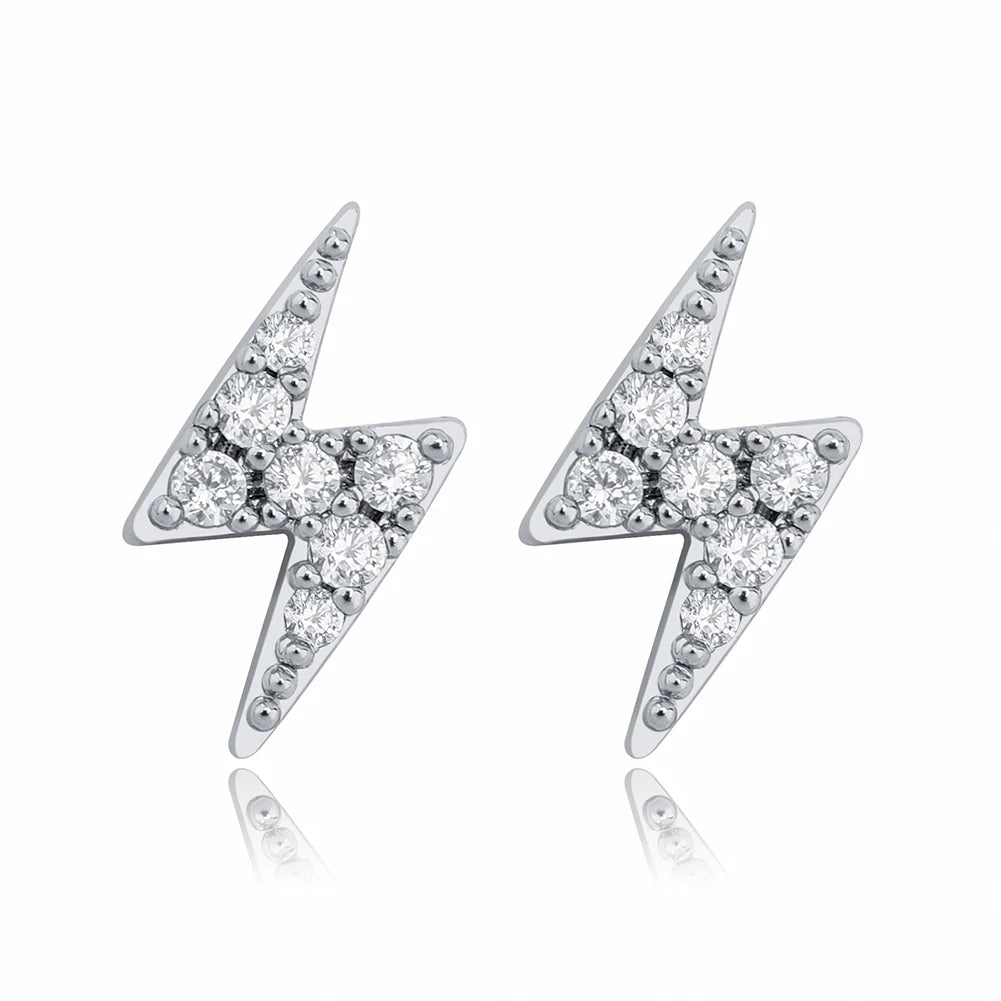 TOPGRILLZ 925 Silver Delicate Women lightning Ear Stud Tiny Cubic Zirconia Earring Hip Hop Women Sterling Silver Jewelry Gift