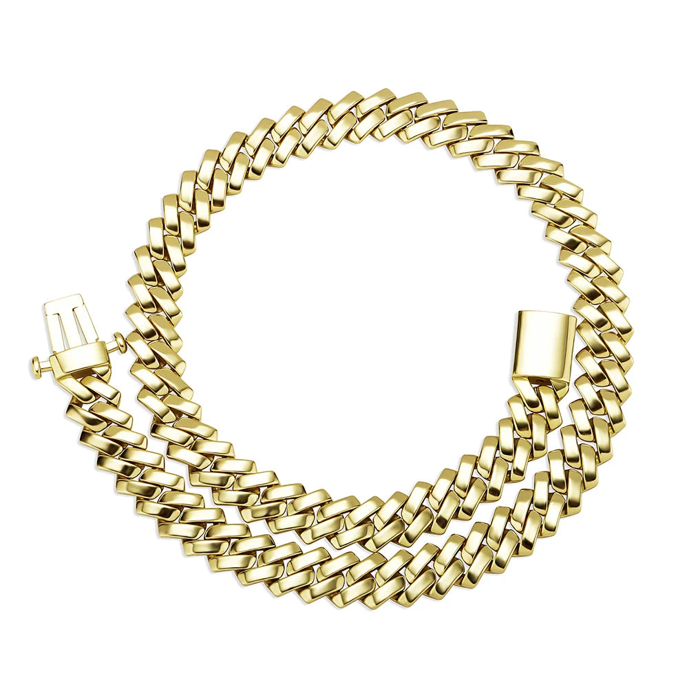 TOPGRILLZ New 10/12mm Glossy Cuban Chain Necklace High Quality Copper White Gold Plated With Spring Clasp Hip Hop Jewelry